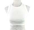Ribbed Racerback Crop Top Women's UK Size S Ivory Crew Neck Sleeveless Summer