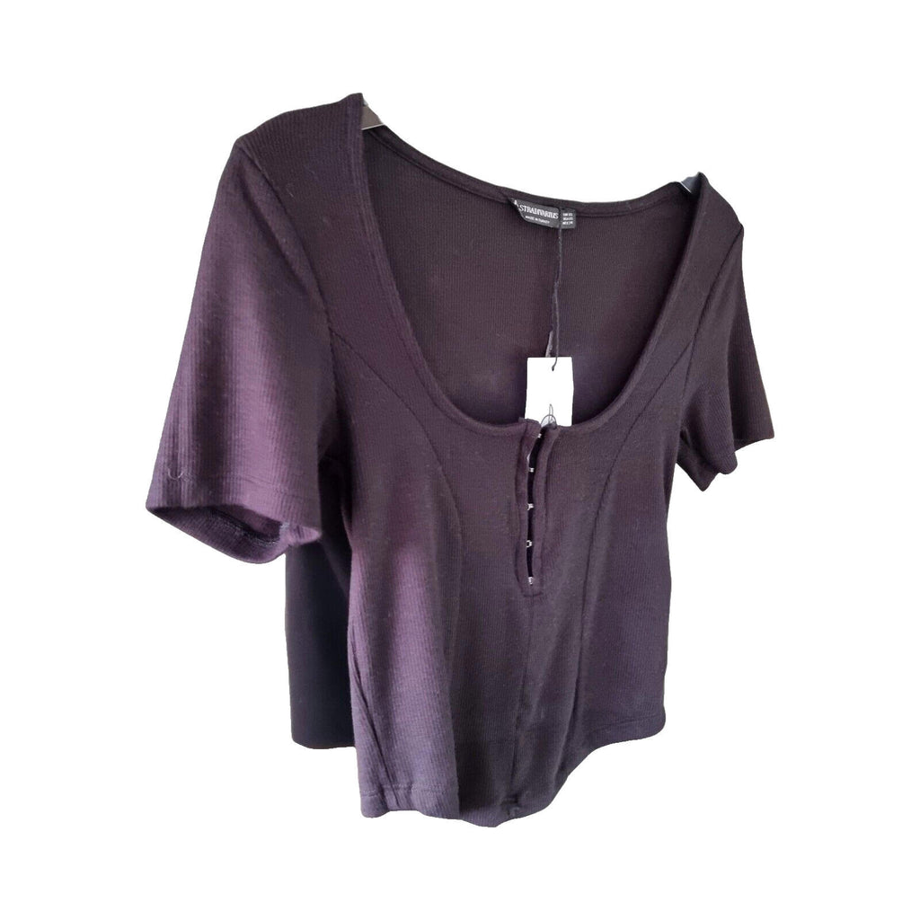 stradivarius Black Stradivarius Crop Top Ribbed Black Clasp Fasten Women's UK Size XS