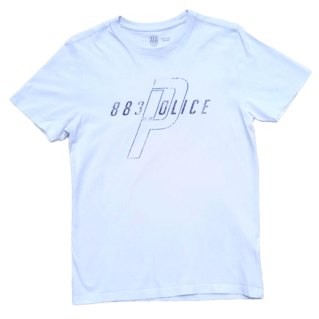 883 Police T Shirt Men's UK Size S White 100% Cotton Easy Care Graphic Print