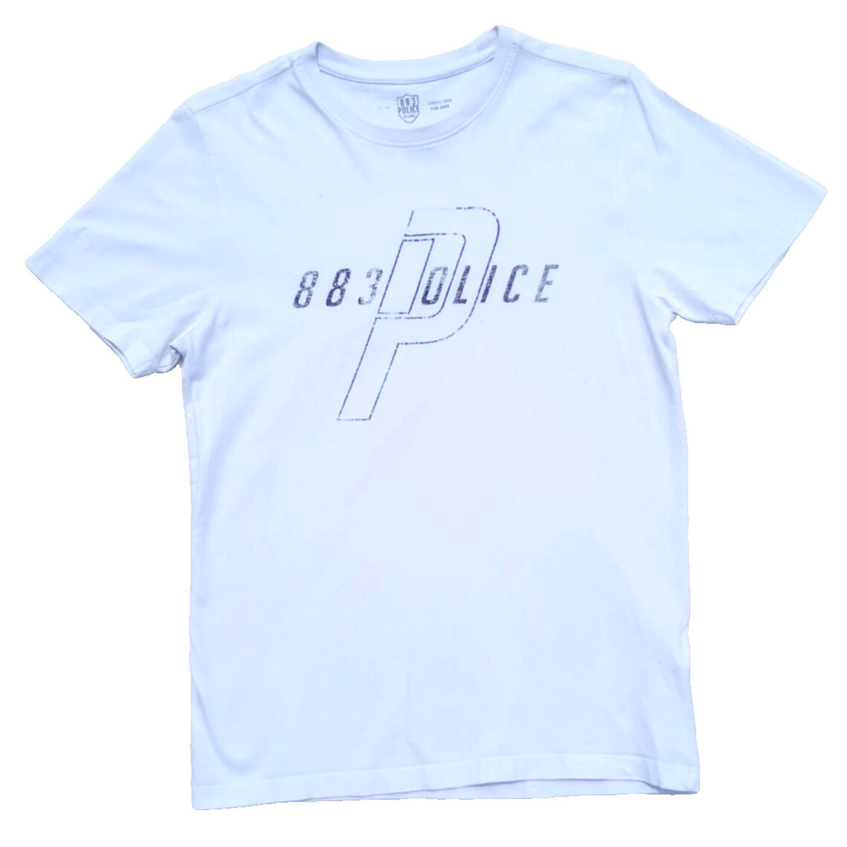 883 Police T Shirt Men's UK Size S White 100% Cotton Easy Care Graphic Print