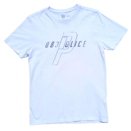 883 Police T Shirt Men's UK Size S White 100% Cotton Easy Care Graphic Print