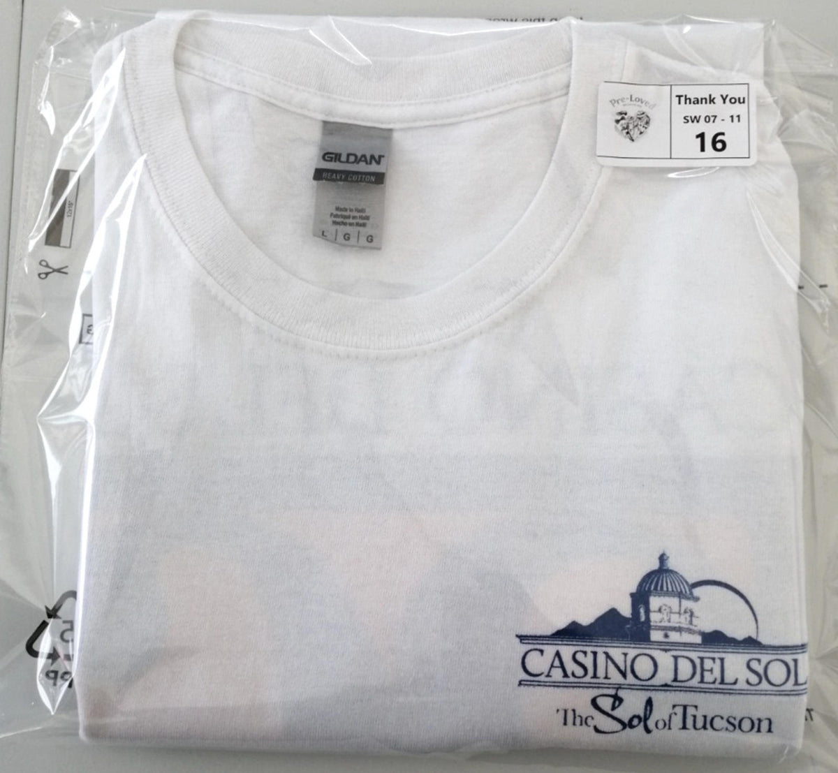 Gildan White Graphic Print T-Shirt Men's US Size L White Crew Neck 100% Cotton