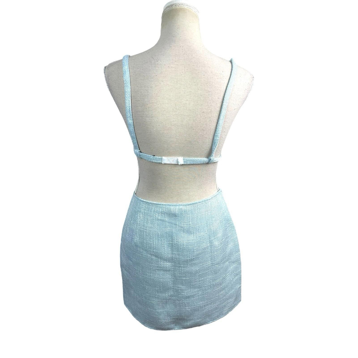 Pretty Little Thing LightBlue Pretty Little Thing Crop Top & Skirt Co-ord Women's UK Size 8 Blue Linen Look