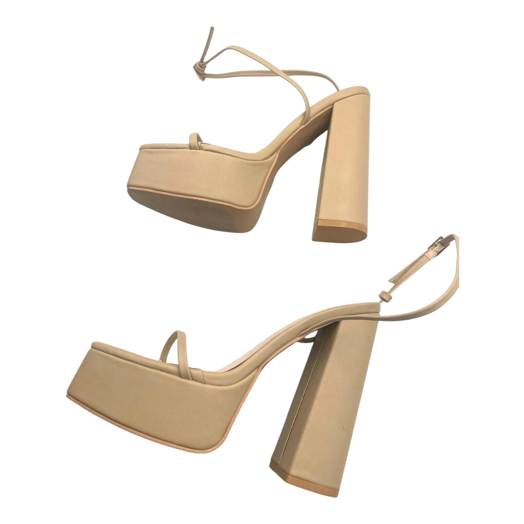 Nasty Gal Beige Nasty Gal Beige Open Toe Platform Block Heel Shoes Women's UK Size 6