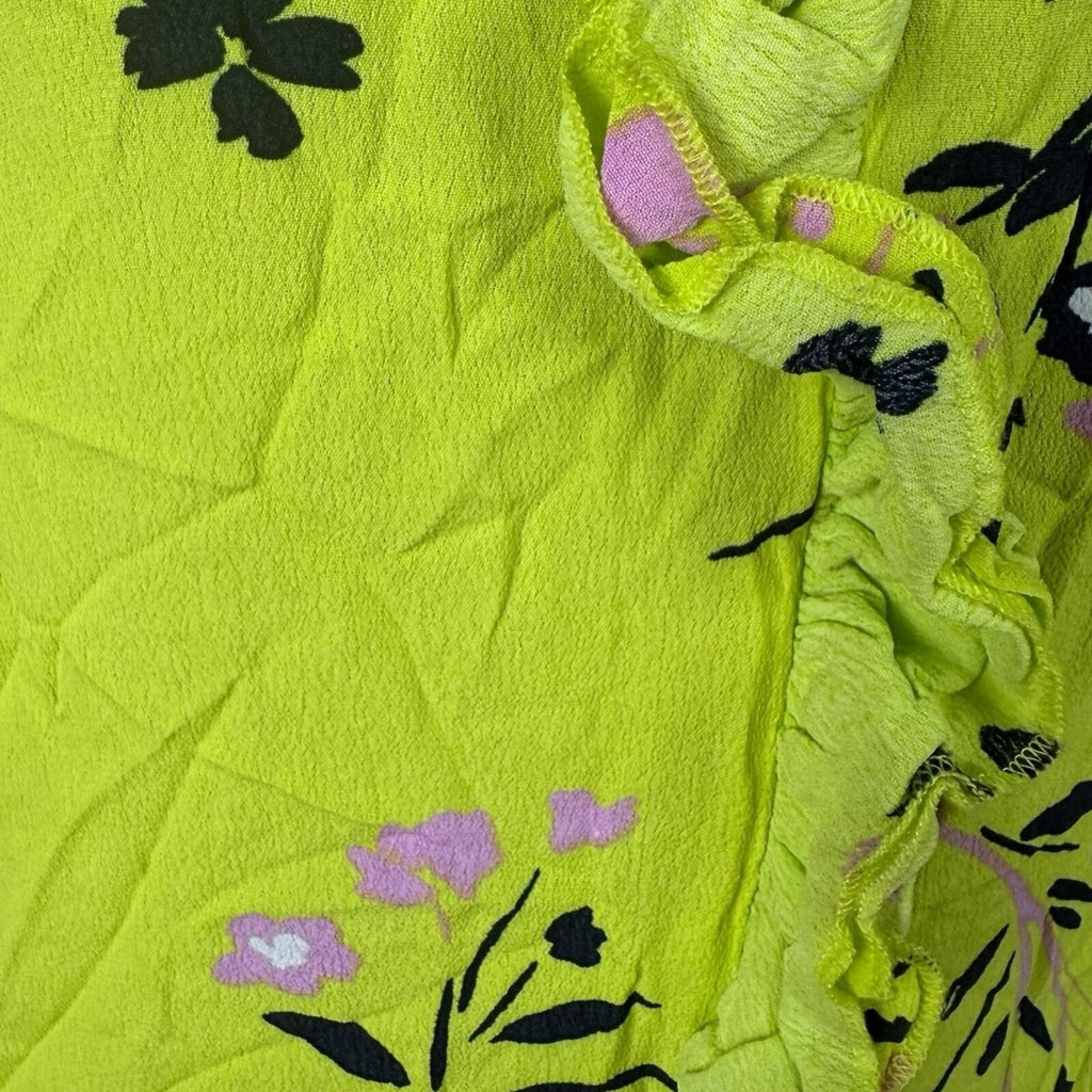 River Island Neon Blouse Women's UK Size 10 Long Sleeve Frill Detail Floral