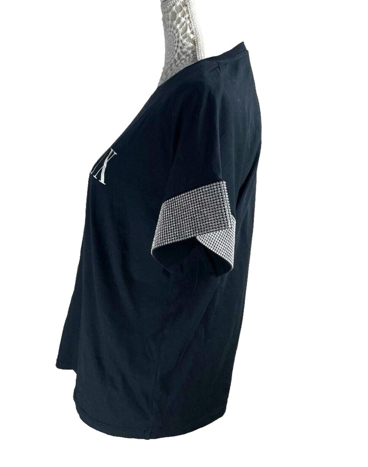 River Island T-shirt Top Diamante Sleeve Detail Women's UK Size 14