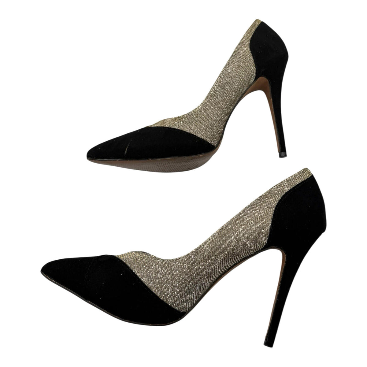 Belle Woman Stiletto Shoes Women's UK Size 6 Pointed Toe Sparkle Black Silver