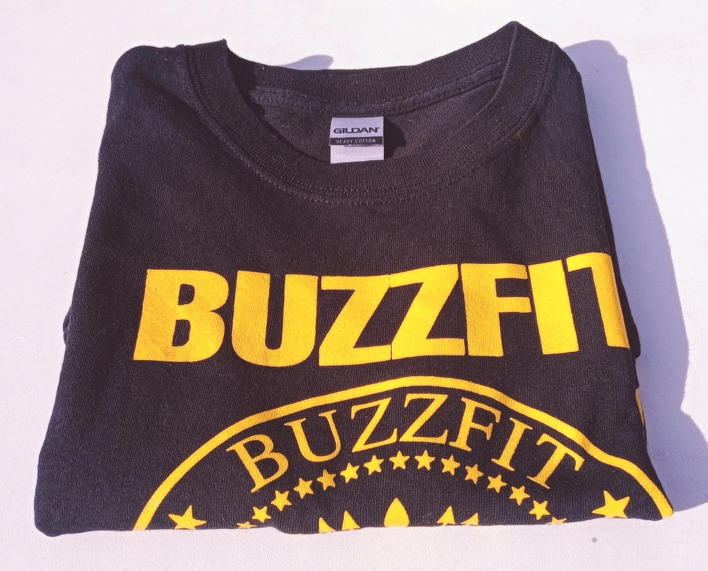 Gildan Black BuzzFit Gym T-Shirt Men's UK Size S Black Crew Neck Print 100% Heavy Cotton