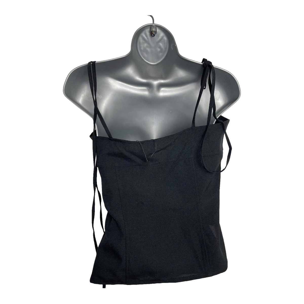 Black Structured Top Tie Shoulder Detail Hook & Loop Close Women's UK Size S