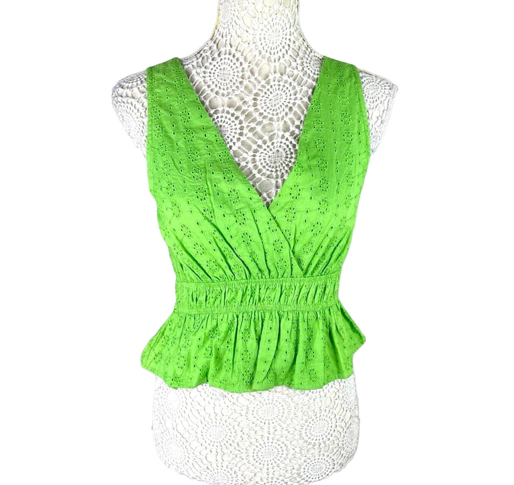 Tank Top Embroidered Cropped Green Blouse Women's UK Size 8