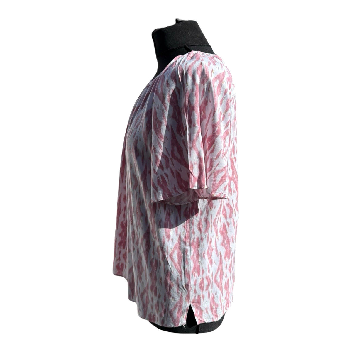 Papaya Pink White T-Shirt Blouse Gold Shimmer Geometric Print Women's UK Size 14