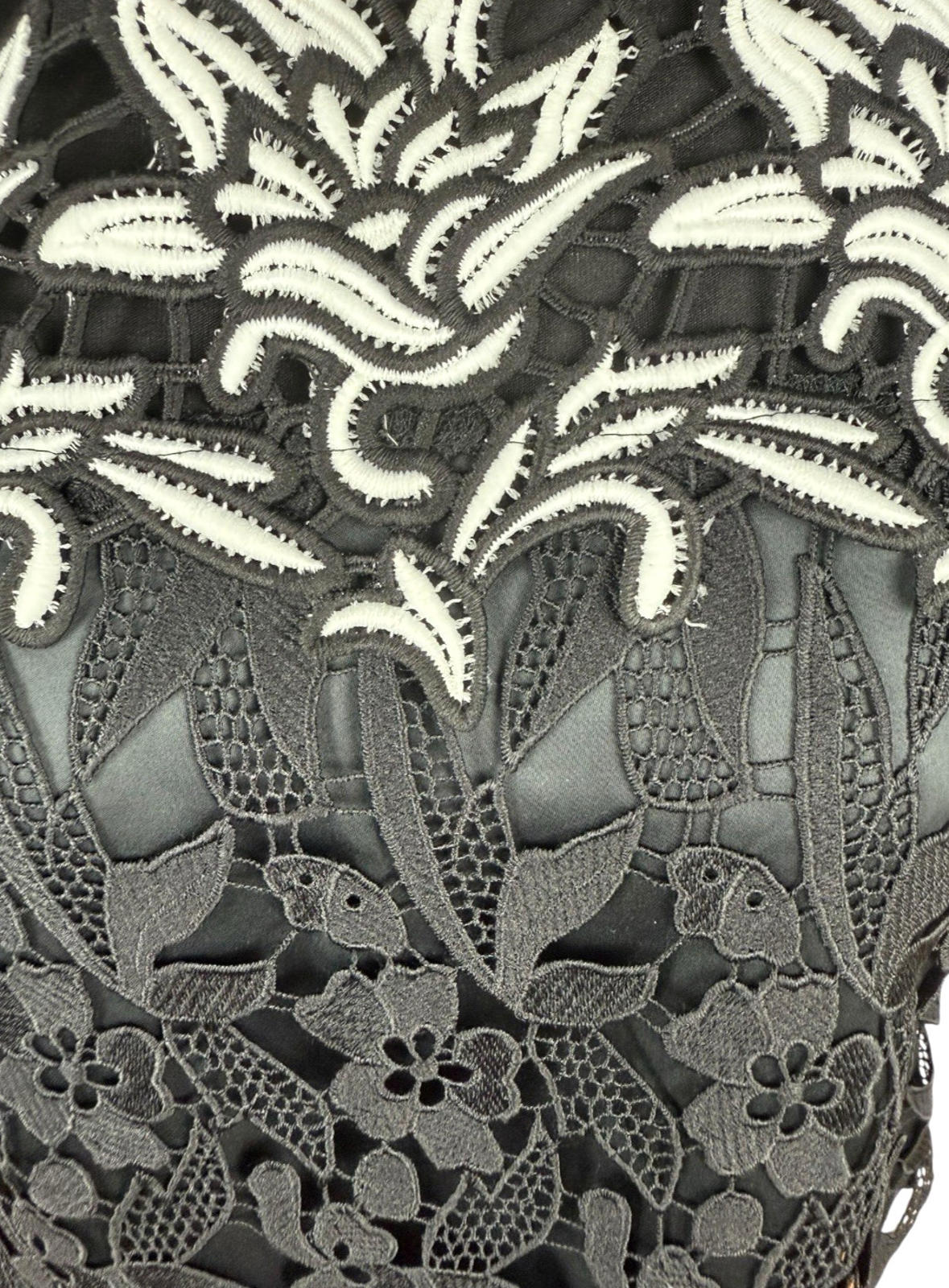 TopShop Black Topshop Black White Floral Lace Tank Top Strapping Sleeve Women's UK Size 10