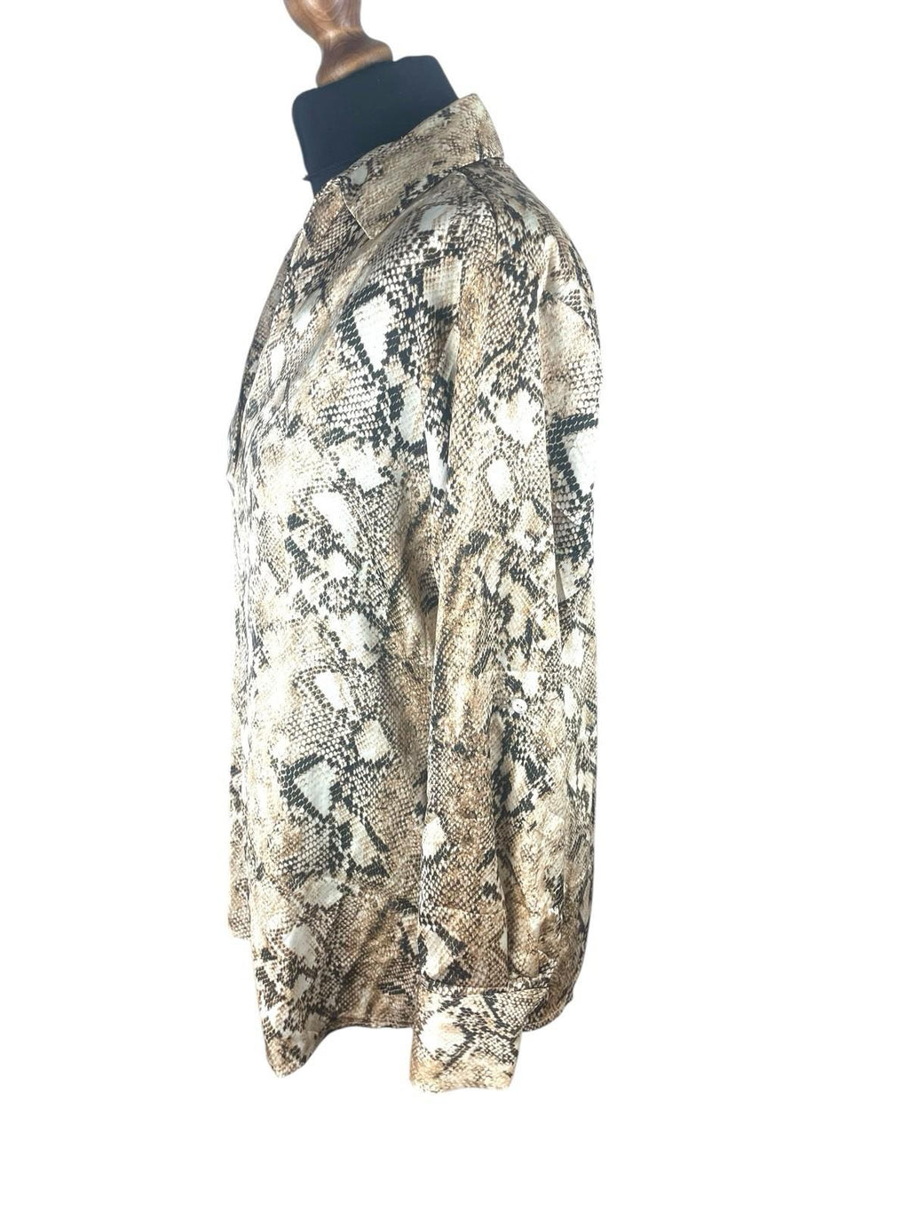 Haver London Beige Haver London Satin Shirt Blouse Women's UK Size 8 Snake Print Long Sleeved