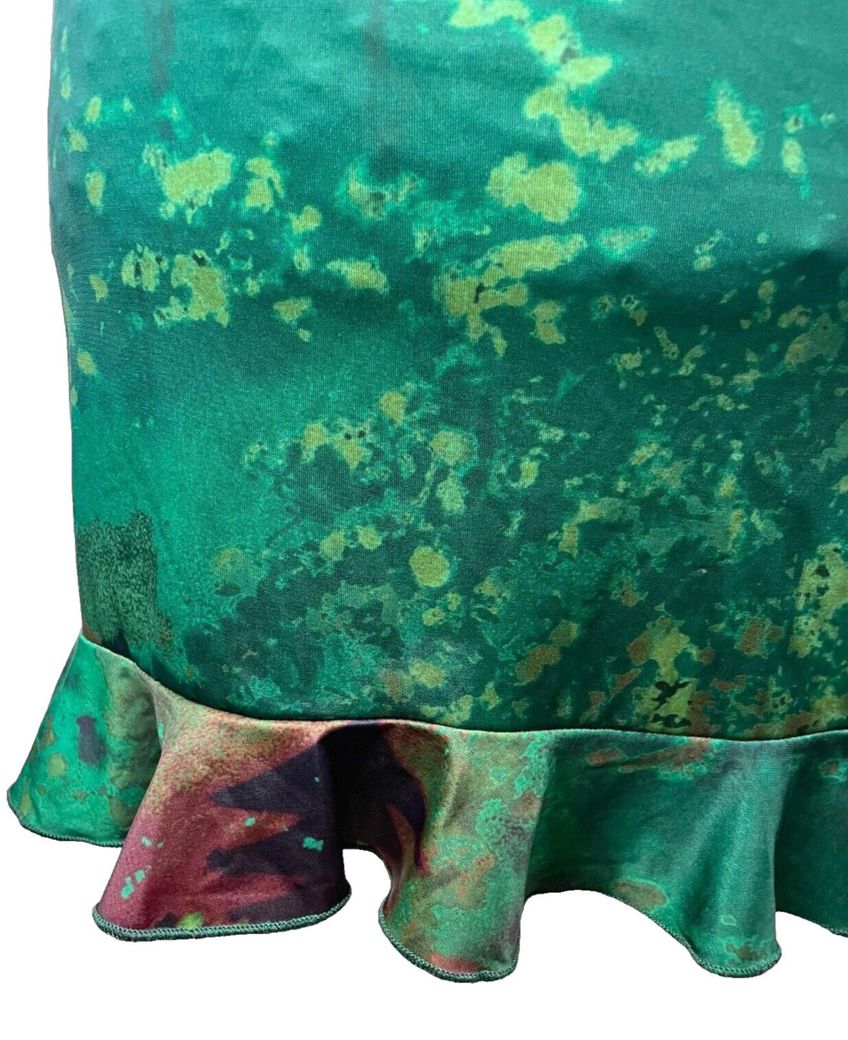 Manor Mini Skirt Dark Green Satin High Waist Frilled Hem Women's UK Size 8