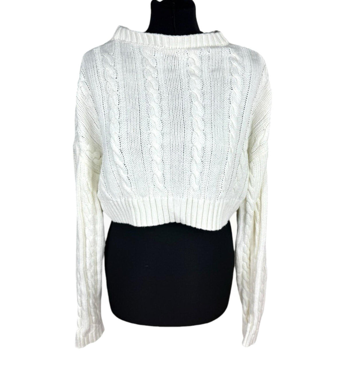 Dazy Cropped Cable Knit Jumper Women's UK Size S Aaron Long Sleeve Ivory