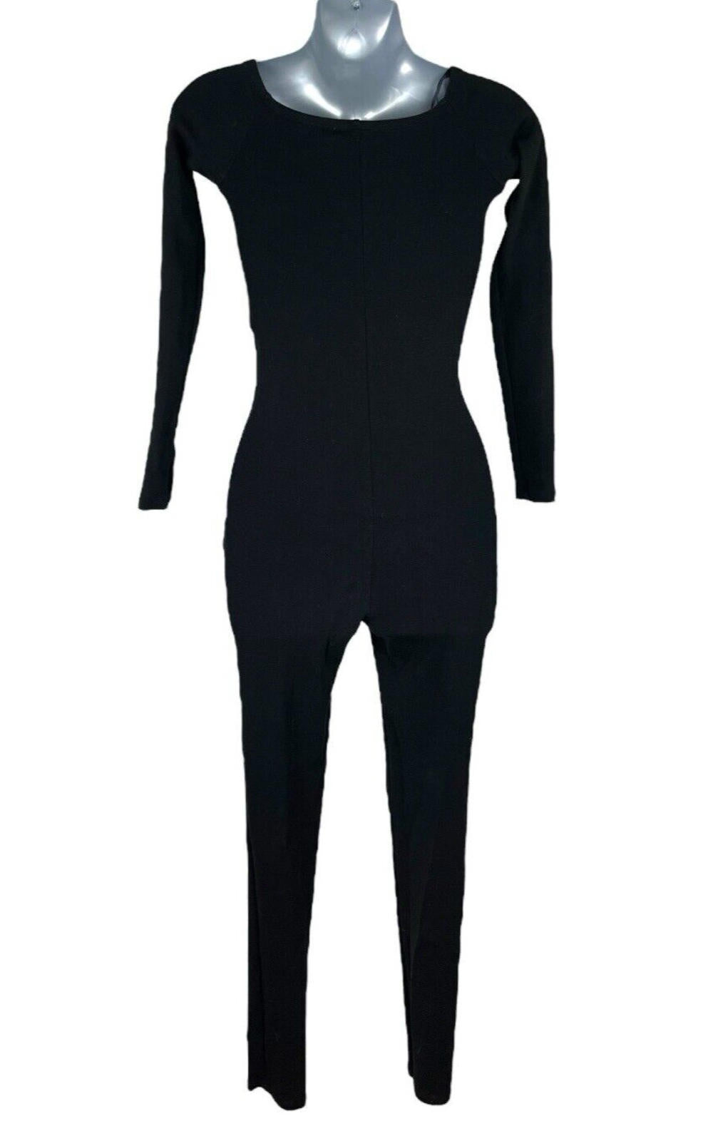 Zara Jumpsuit Women's UK Size Small Black Cotton Tight Fit High Neck Stretch