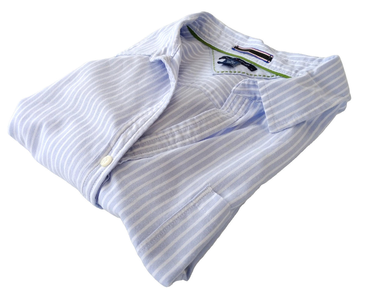 Tommy Hilfiger Shirt Men's UK Size XL Blue Striped Long Sleeve Pockets Easy Care