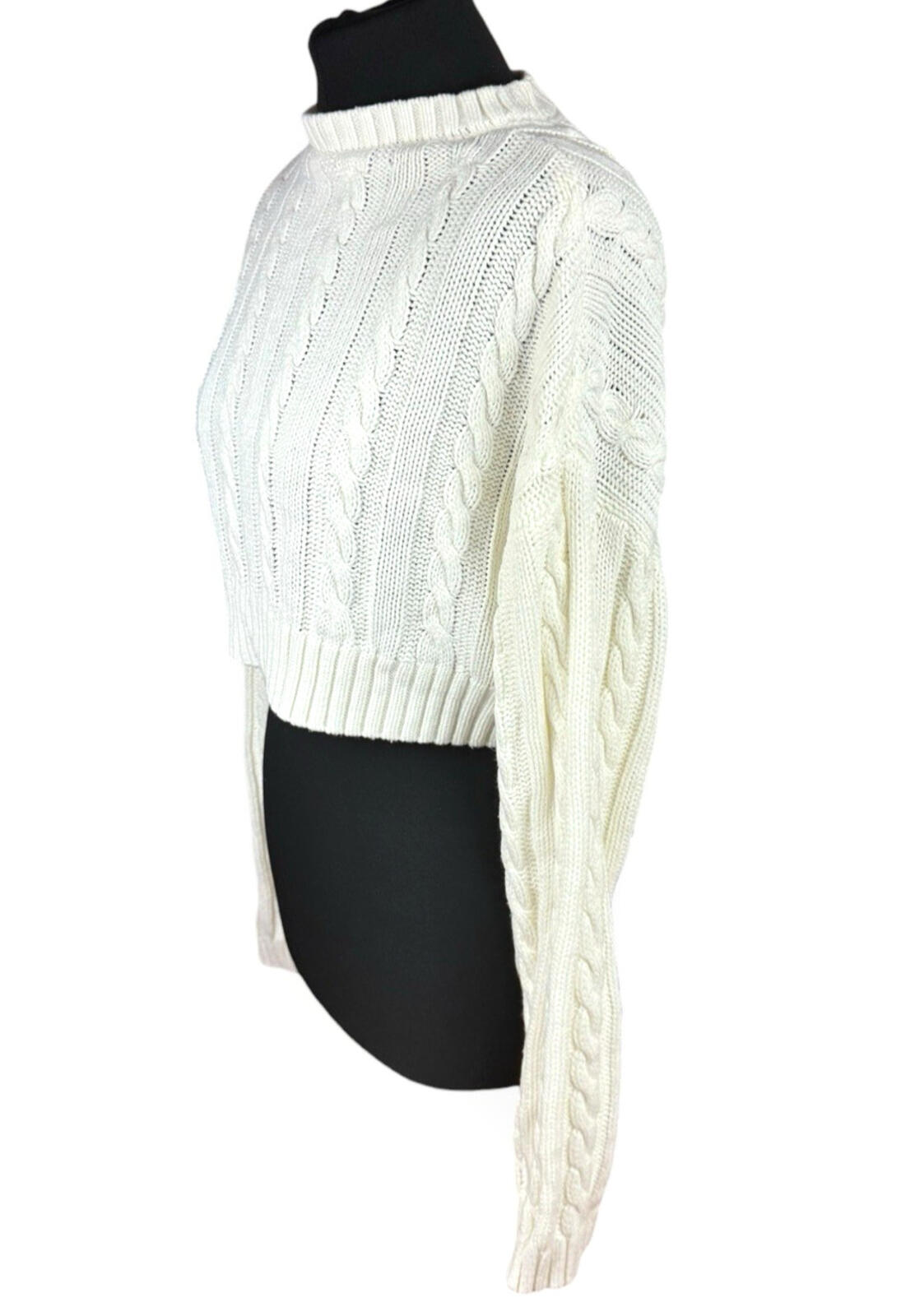 Dazy Cropped Cable Knit Jumper Women's UK Size S Aaron Long Sleeve Ivory