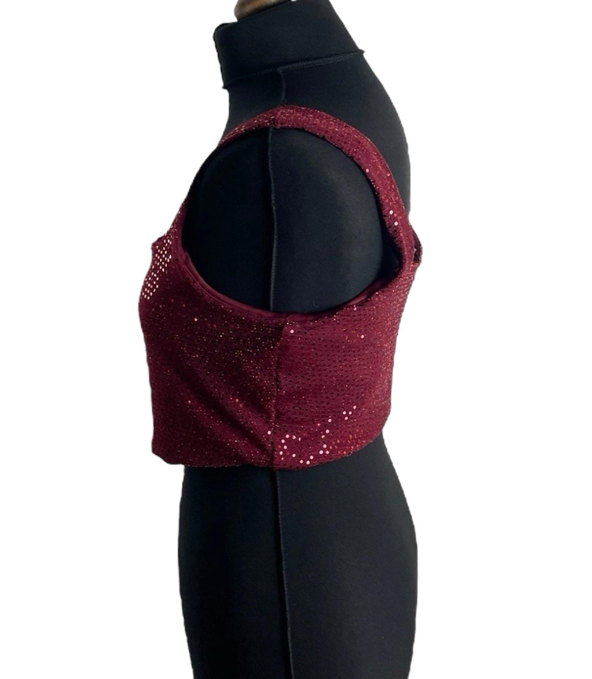 New Look Burgundy New Look Red Sparkle Crop Top Square Neck Stretch Women's UK Size 16