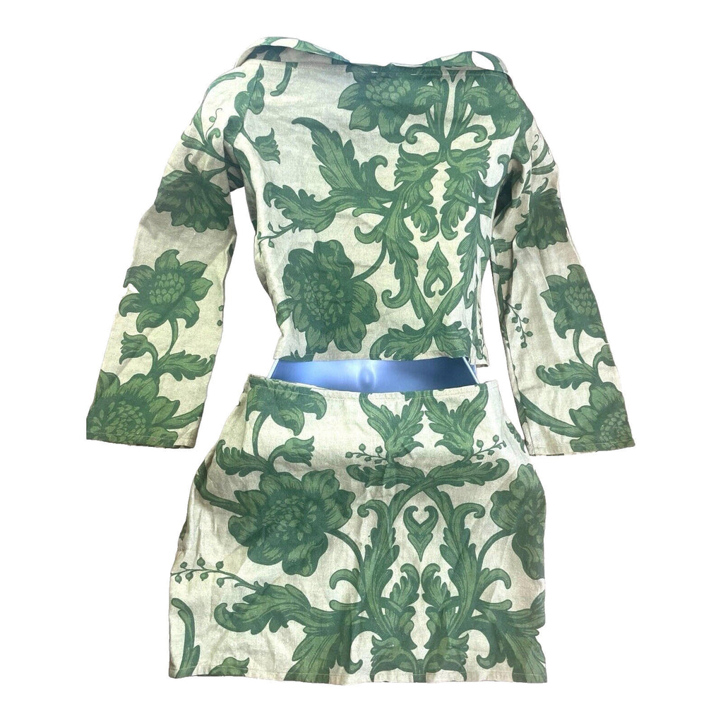 Co Green Floral Skirt & Tie Front Top Co-Ord Set Women's UK Size S Green Long Sleeve