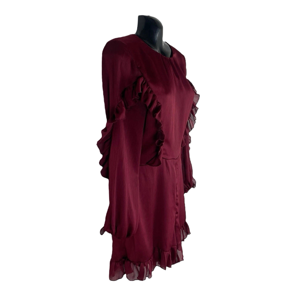 River Island Deep Red Playsuit Long Sleeve Frill Accents Women’s UK Size 12