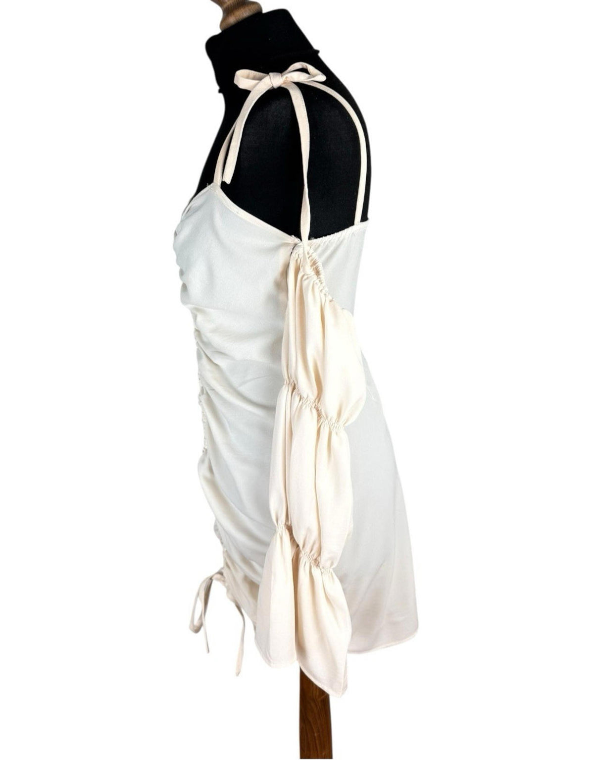Boohoo Cream Mini Dress Ruffle Off The Shoulder Women's UK Size 12