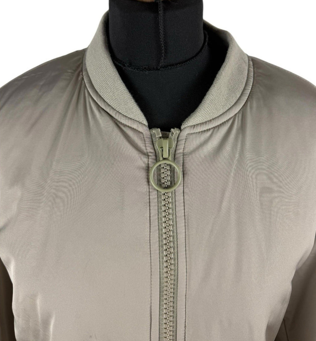 Stradivarius Oversized Bomber Jacket Coat Beige Mid Length Zip Up Women's UK Size XS