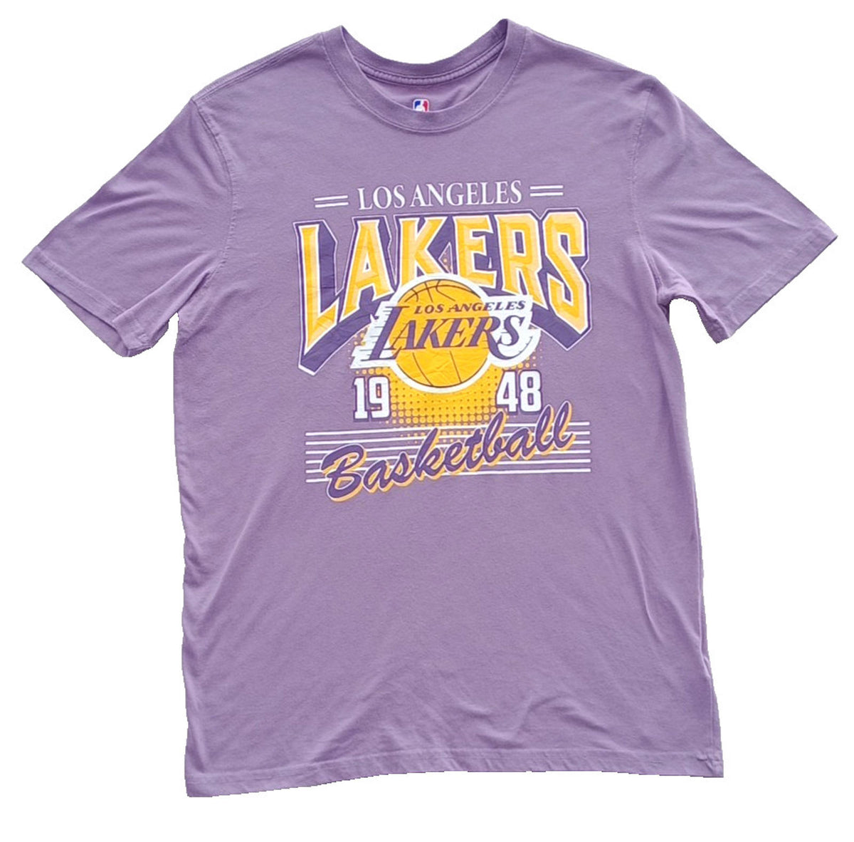 NBA Lilac NBA Graphic Print T-Shirt Men's UK Size M Lilac Crew Neck Cotton Rich Lakers
