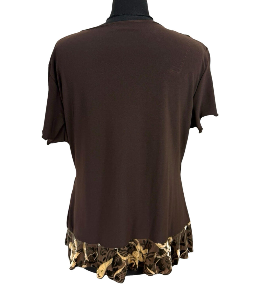 Saksos Skirt And Top Co-Ord Set Women's UK Size XL Stretch Floral Frill Brown