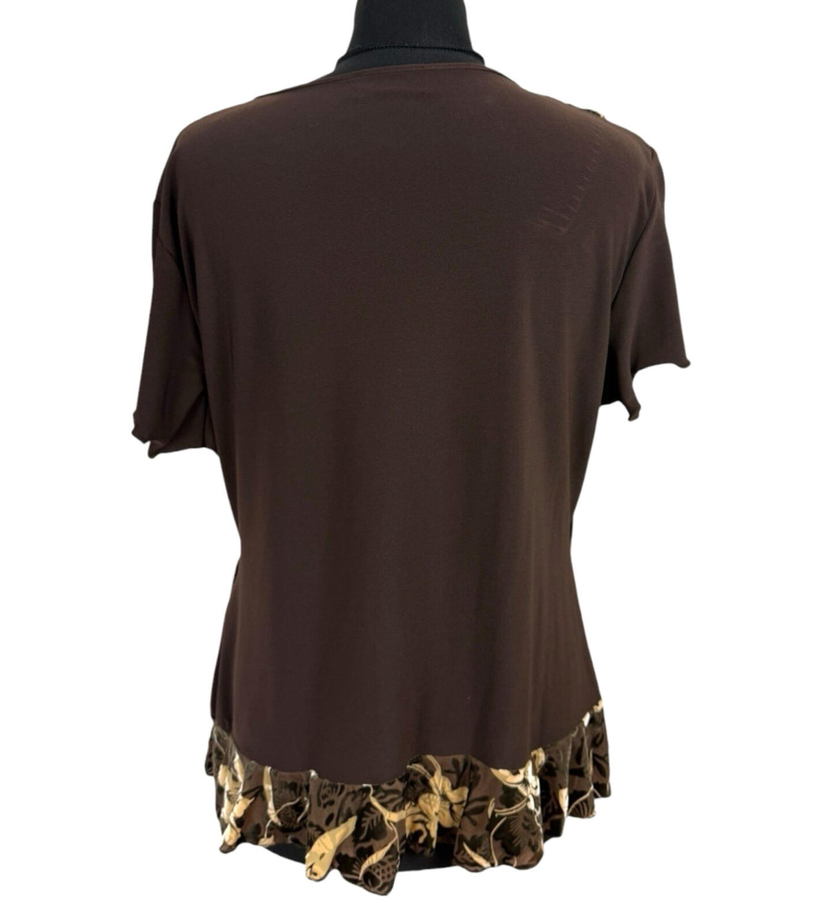 Saksos Skirt And Top Co-Ord Set Women's UK Size XL Stretch Floral Frill Brown