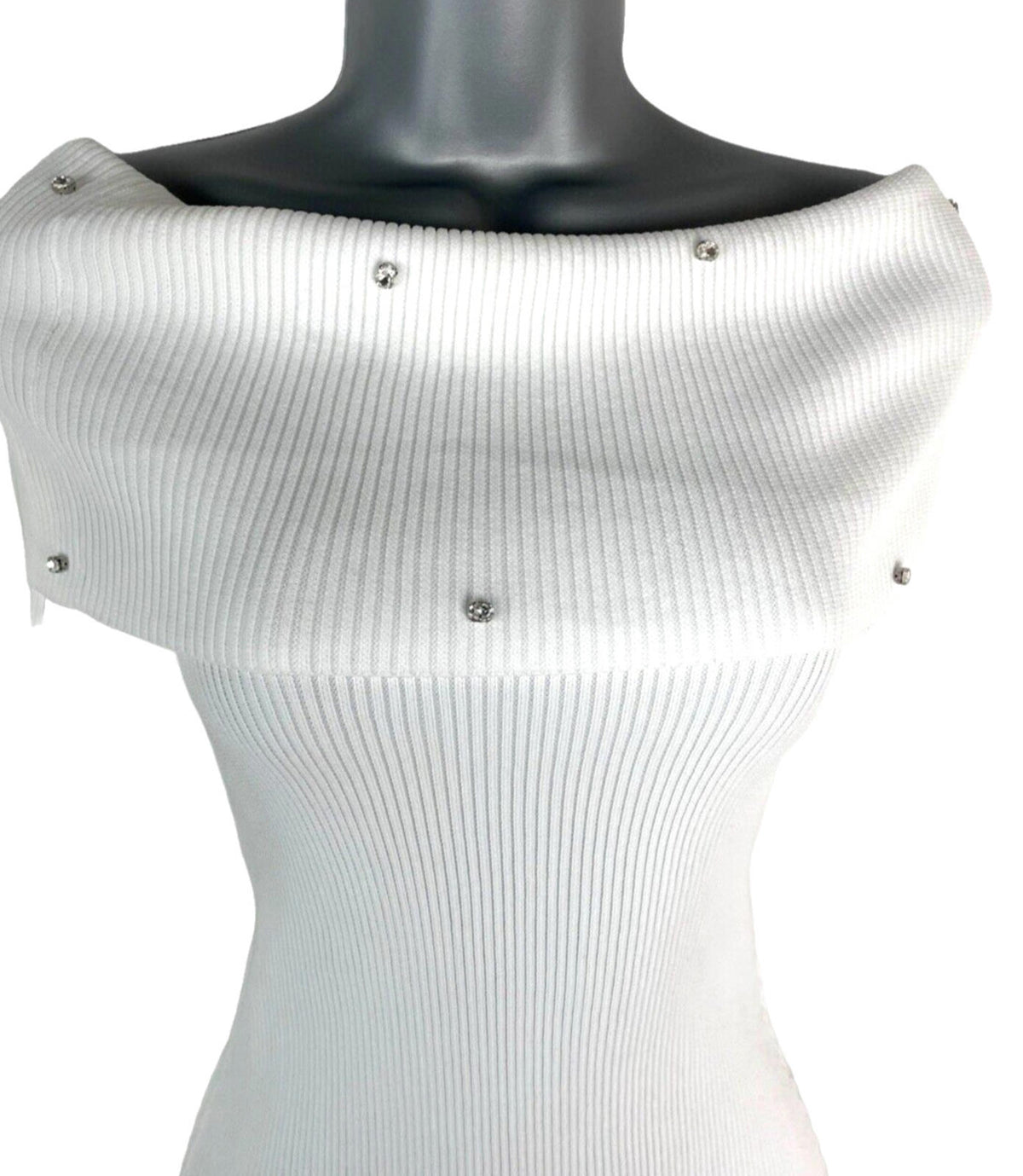 Playsuit White Ribbed Long Sleeve Diamante Studded Women's UK Size 8