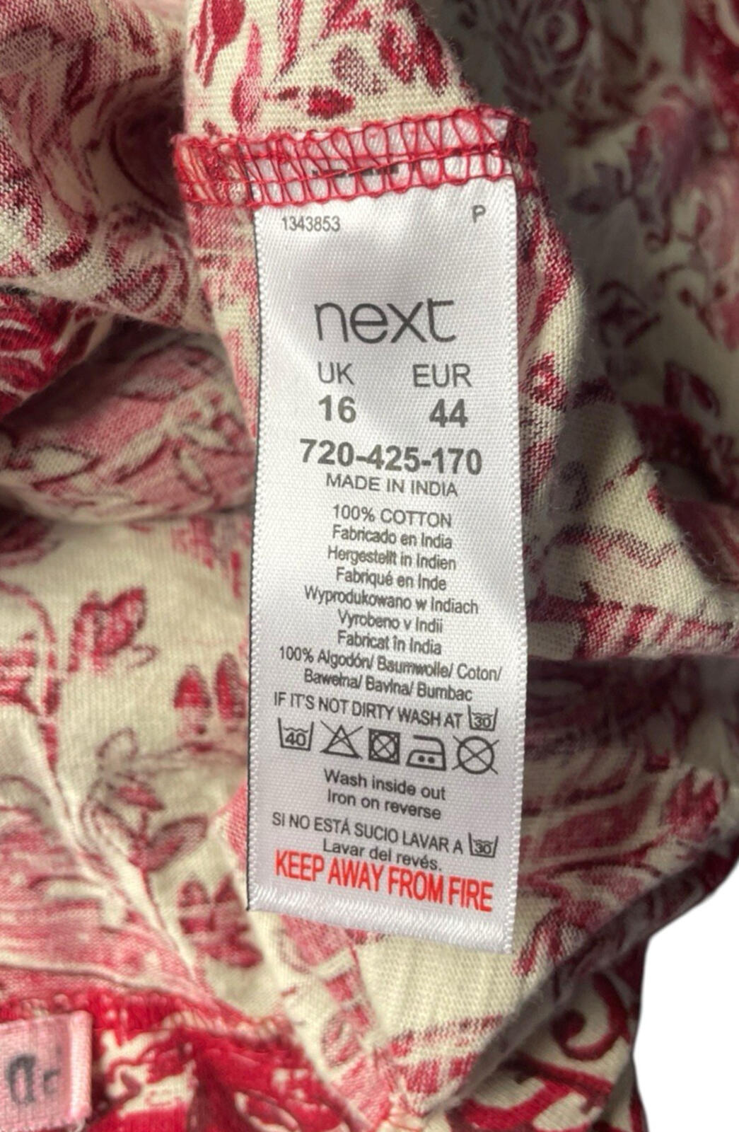 Next T-Shirt Blouse Top Women's UK Size 16 Paisley Short Sleeve Cotton Red