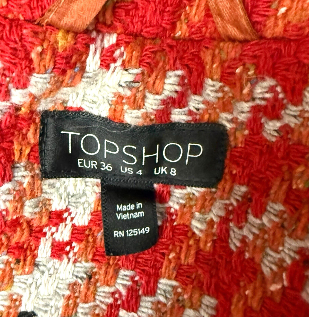 Topshop Red Check Overcoat Women's UK Size 8 Collared Pockets Lined Button Up