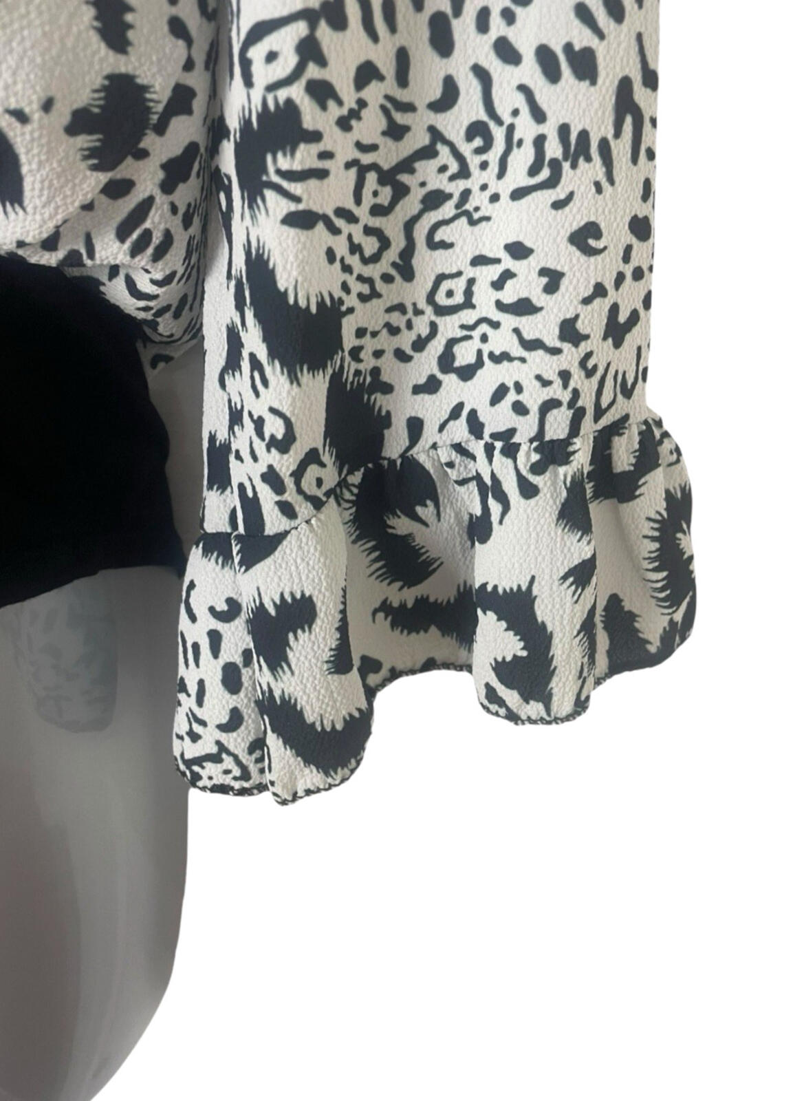 Boohoo Animal Print Bodysuit Top Women's UK Size S Long Sleeve White Black