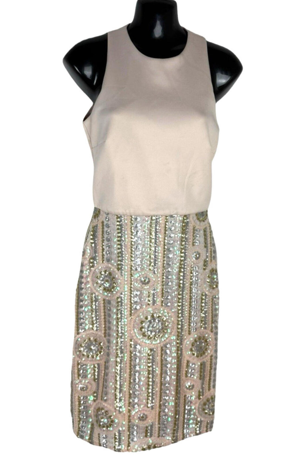 ASOS Beige ASOS Sequin Party Dress Women's UK Size 8 Knee Length Sleeveless Lined Pastel