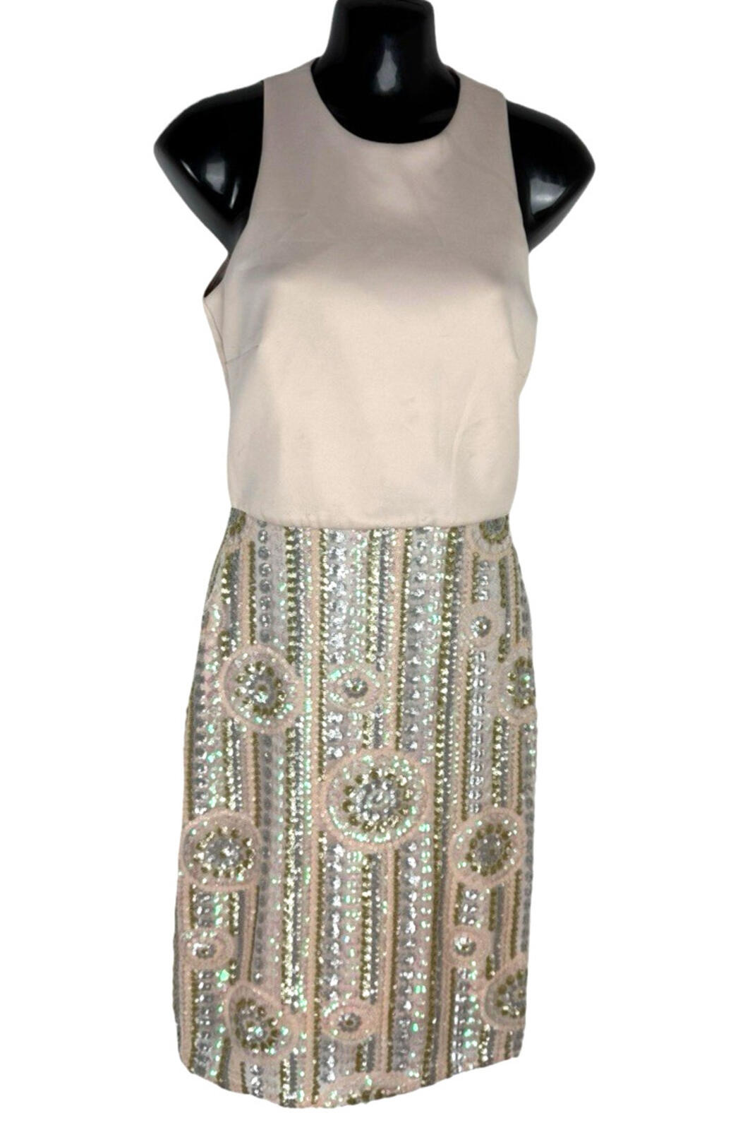 ASOS Beige ASOS Sequin Party Dress Women's UK Size 8 Knee Length Sleeveless Lined Pastel