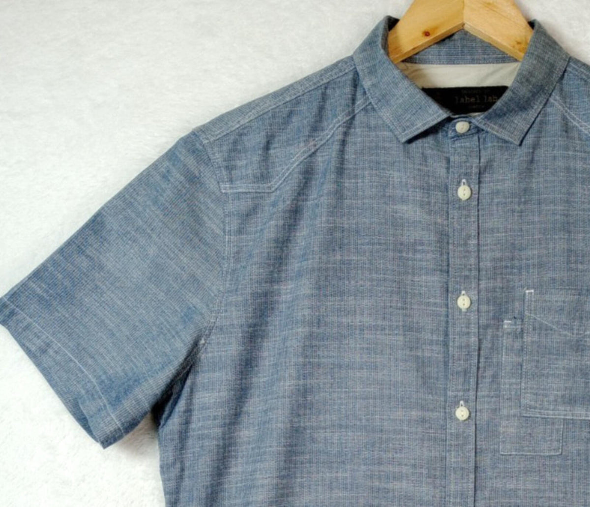 Label Lab Chambray Shirt Men's UK Size Medium Blue Short Sleeve Pocket