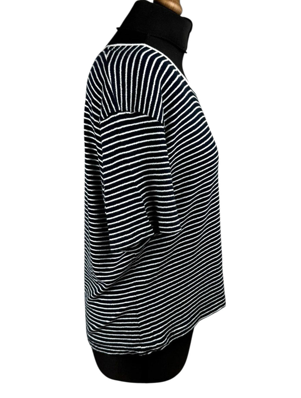 Alexon Black White Stripe T-Shirt Flannel Square Neck Women’s UK Size 16
