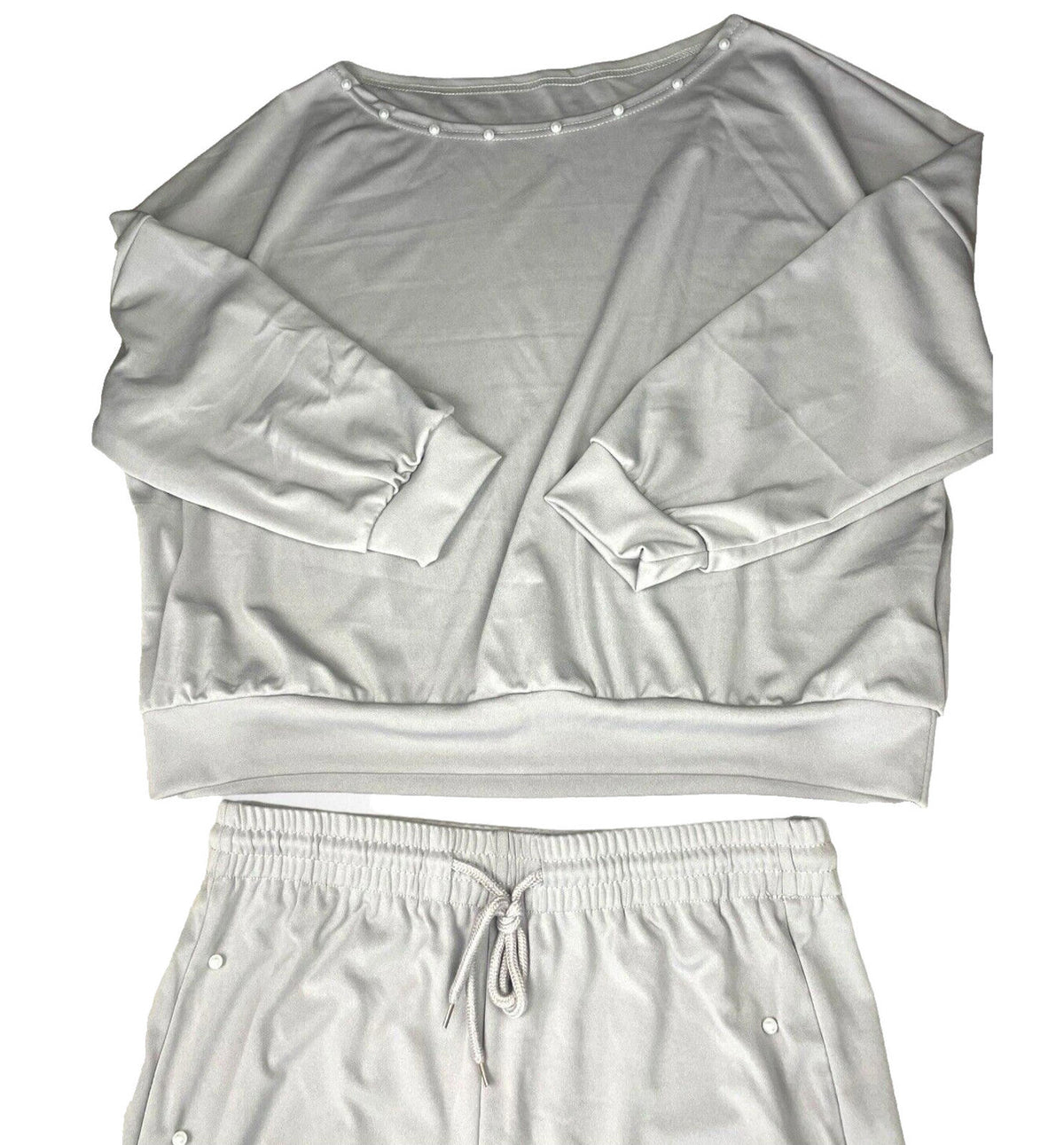 Pearl Embellished Tracksuit Co-Ord Set Women's UK Size L Grey Jog Pants & Top