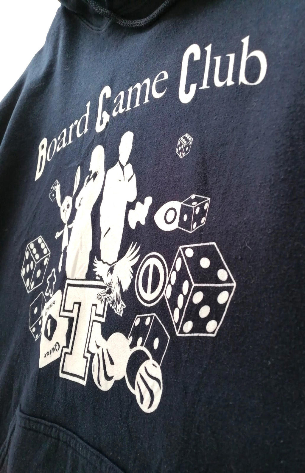 Gildan Navy Graphic Print Hoodie Men's Size M Navy Blue Jersey Board Game Club