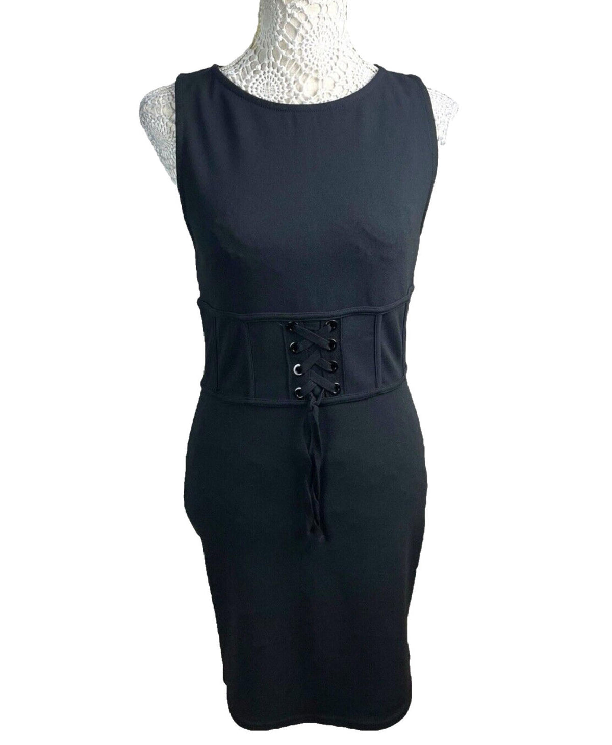 River Island Black Mini Dress Bodycon Corset Waist Women's UK Size 12