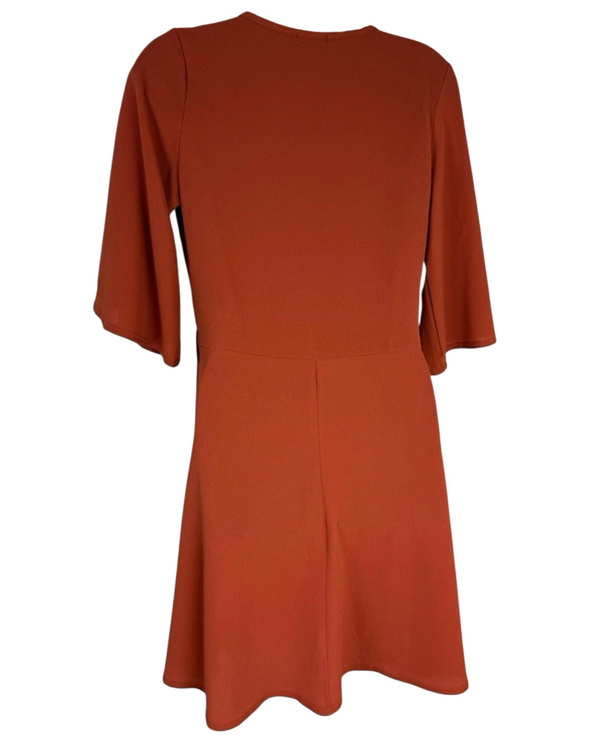 Boohoo Burnt Orange Mini Dress V Neck 3/4 Sleeve Women's UK Size 12