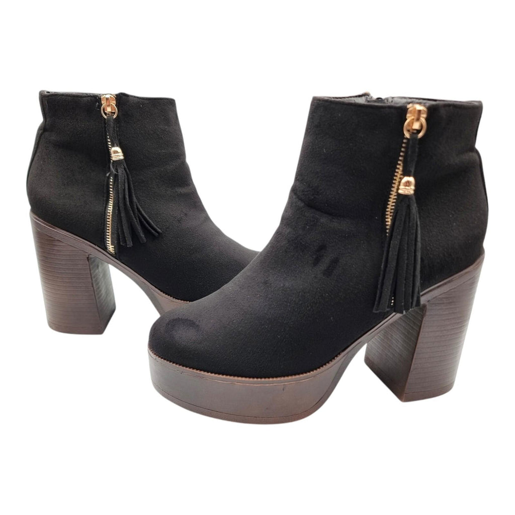 Krush Black Krush Ankle Boots Black Block Heel Faux Suede Women's UK Size 7