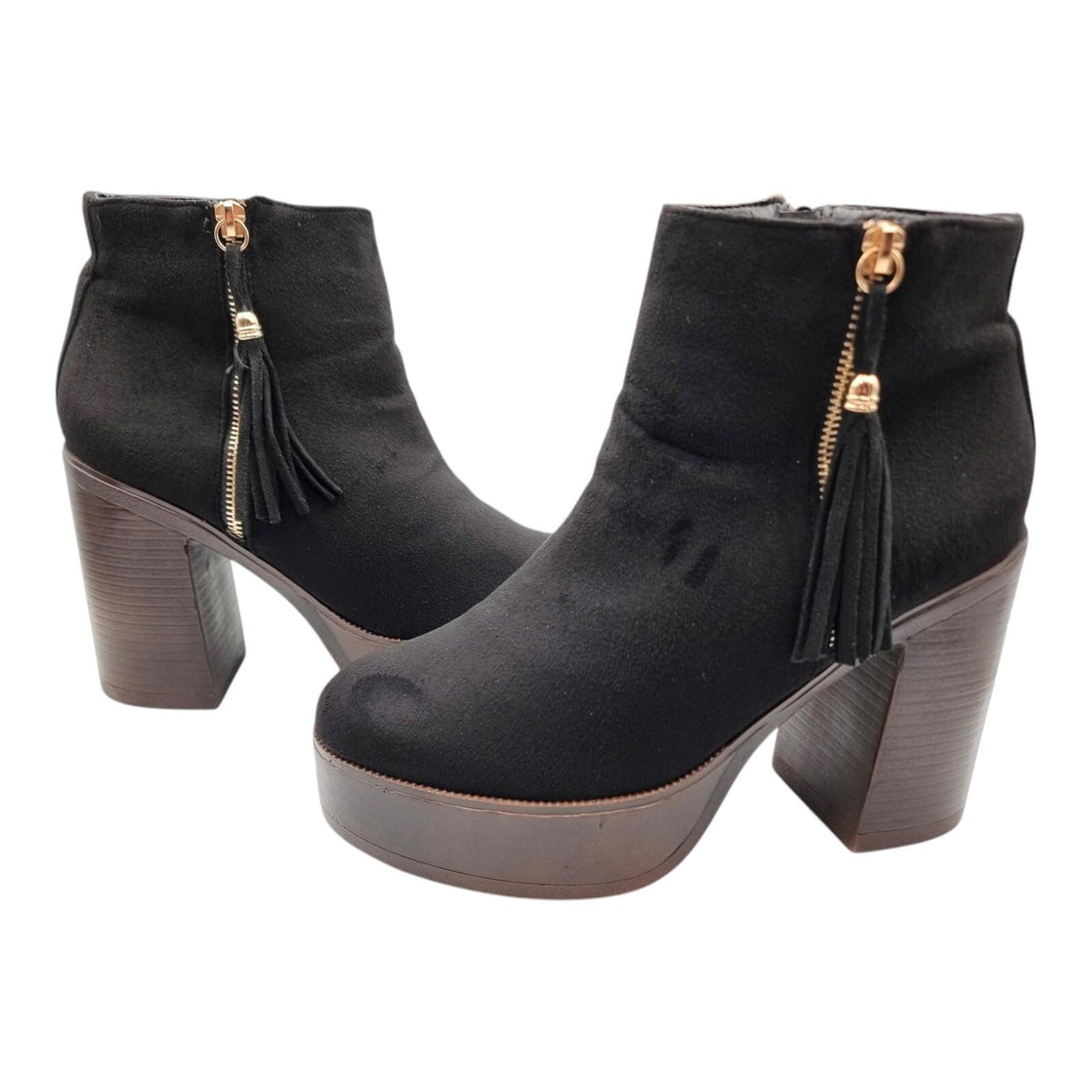 Krush Black Krush Ankle Boots Black Block Heel Faux Suede Women's UK Size 7