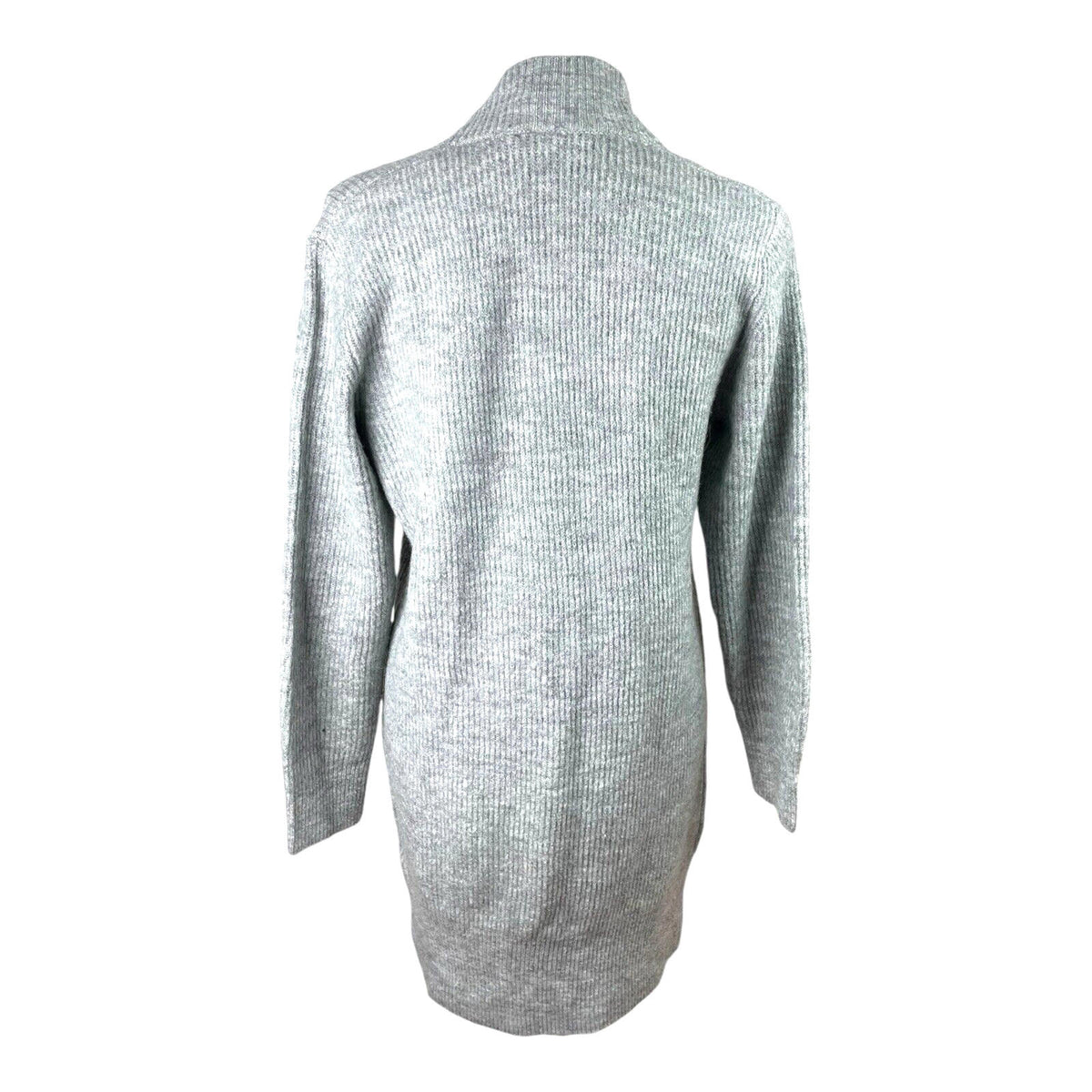 New Look Longline Knit Cardigan Women's UK Size S Grey Ribbed Open Front Pockets