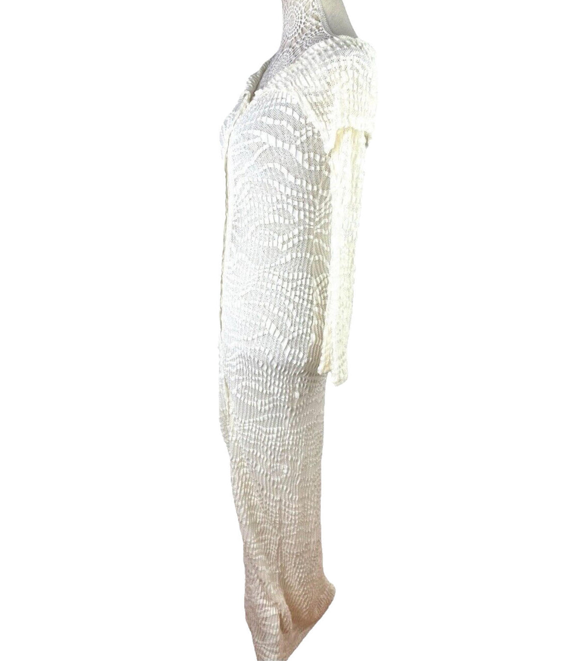 Maxi Dress Cream Textured Semi Sheer Shirt Dress Long Sleeve Women’s UK Size 8