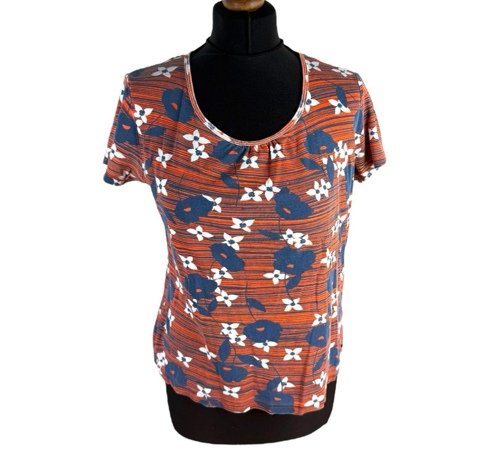 Maine Orange Floral T-shirt Top Blouse Crew Neck Women's UK Size 14