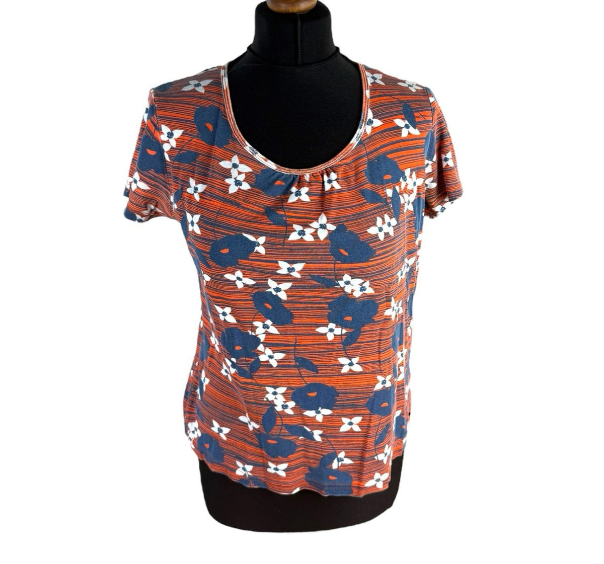 Maine Orange Floral T-shirt Top Blouse Crew Neck Women's UK Size 14