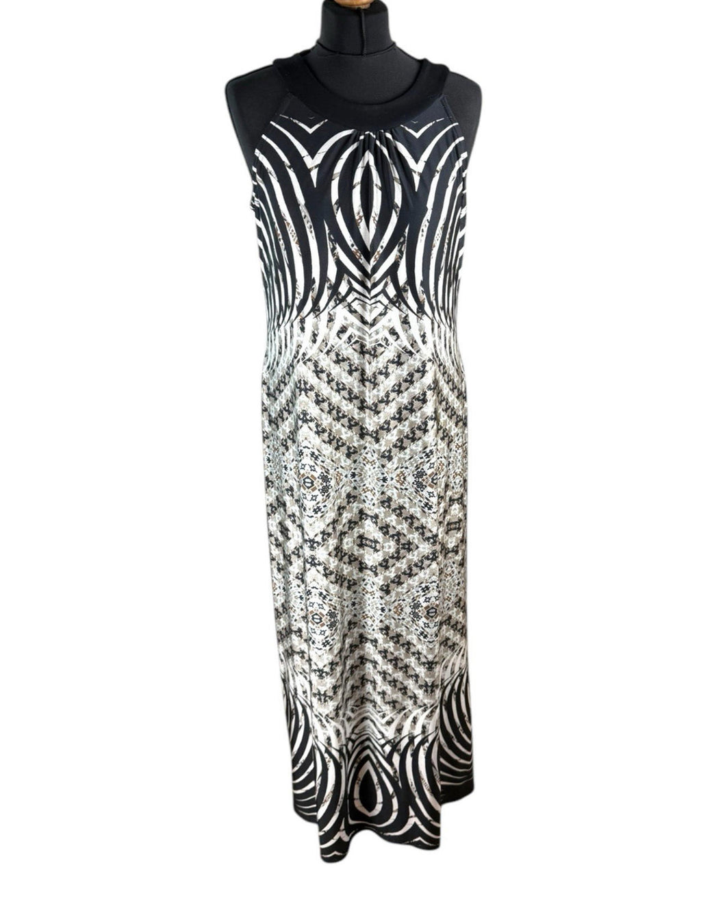 Black & Beige Maxi Dress Round Neck Stretch Women’s UK Size 14