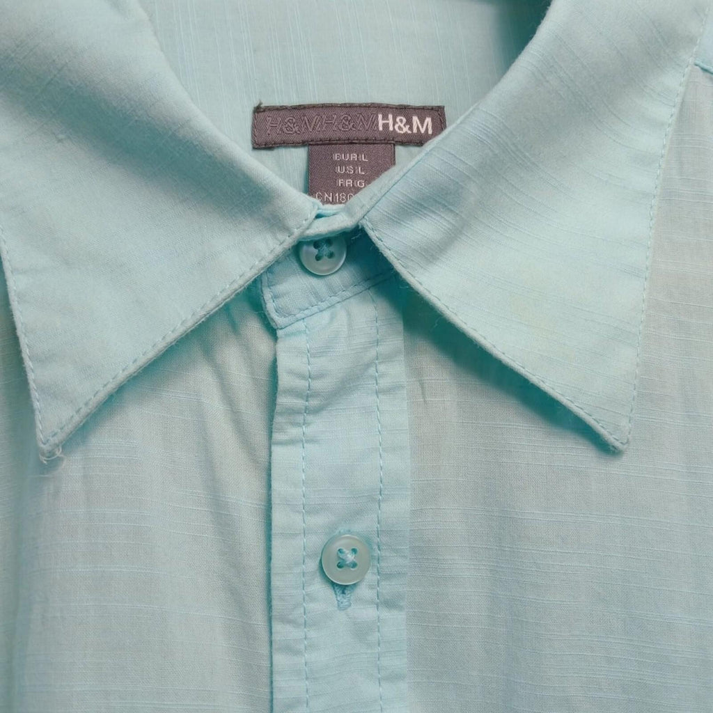 H&M Men's Shirt Green Long Sleeve 100% Cotton Men's UK Size L 44" Chest